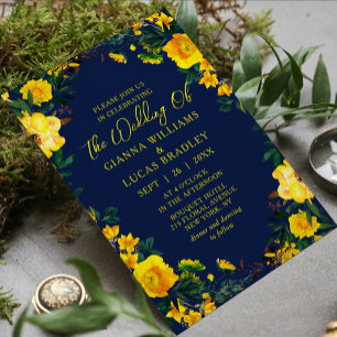 Elegant Yellow Watercolor Botanical Floral Wedding Invitation