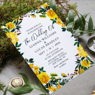 Elegant Yellow Watercolor Botanical Floral Wedding Invitation