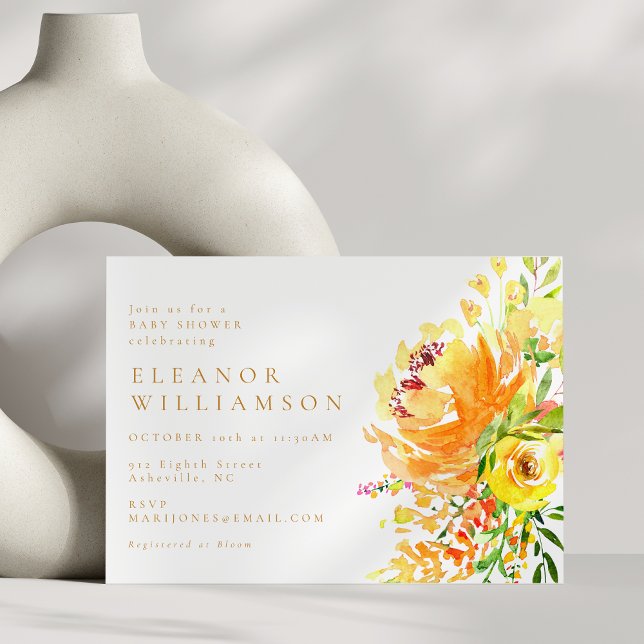 Elegant Yellow Watercolor Floral Baby Shower Invitation (Creator Uploaded)