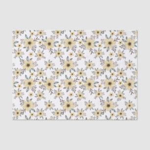 Elegant Yellow Watercolor Floral Blooms Pattern Tissue Paper