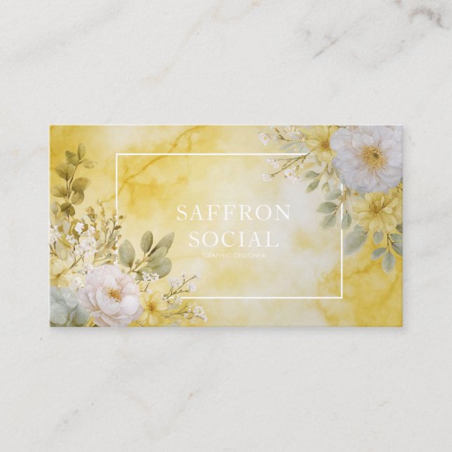 Elegant Yellow Watercolor Floral Botanical Business Card (Front)