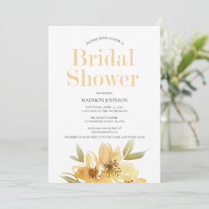 Elegant Yellow Watercolor Floral Bridal Shower Invitation