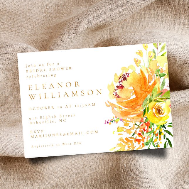Elegant Yellow Watercolor Floral Bridal Shower Invitation (Creator Uploaded)