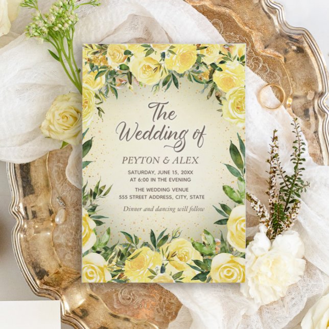 Elegant Yellow Watercolor Floral Gold Glitter  Invitation (Creator Uploaded)