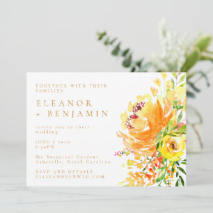 Elegant Yellow Watercolor Floral Stylish Wedding Invitation