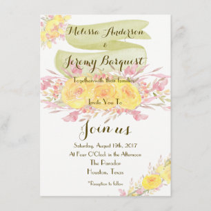 Elegant Yellow Watercolor Rose Wedding Invitations