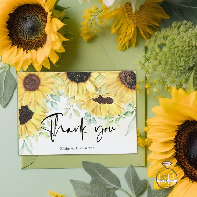 Elegant Yellow Watercolor Rustic Sunflowers  Thank You Card (Creator Uploaded)