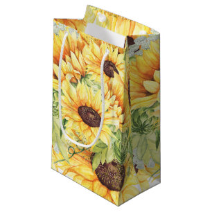 Elegant Yellow Watercolor Sunflower Greenery SMALL Small Gift Bag