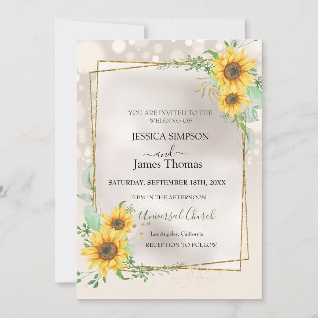 Elegant Yellow Watercolor  Sunflower Sunny Invitation (Front)
