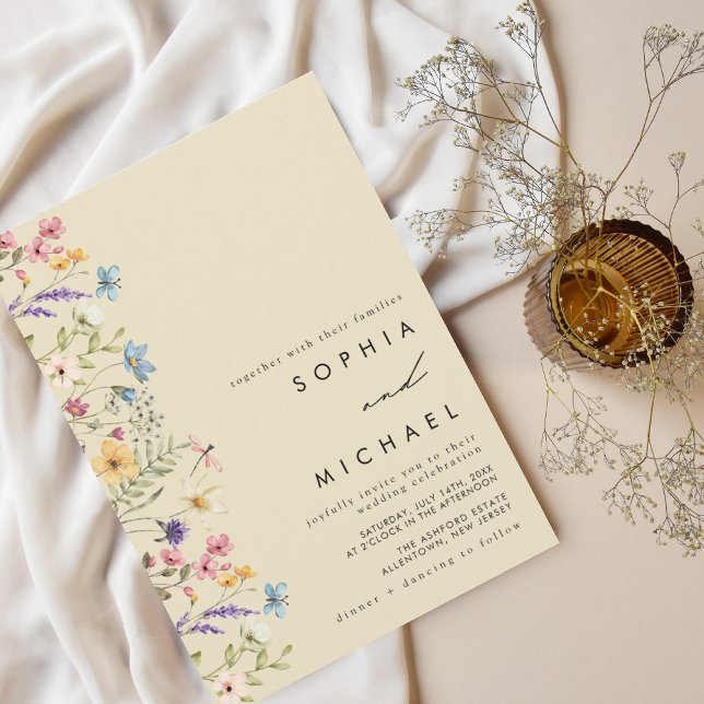 Elegant Yellow Watercolor Wildflowers Wedding Invitation (Creator Uploaded)