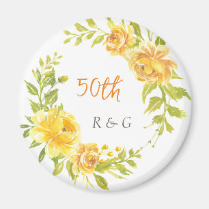 Elegant Yellow Wedding Anniversary 50th Monogram Magnet
