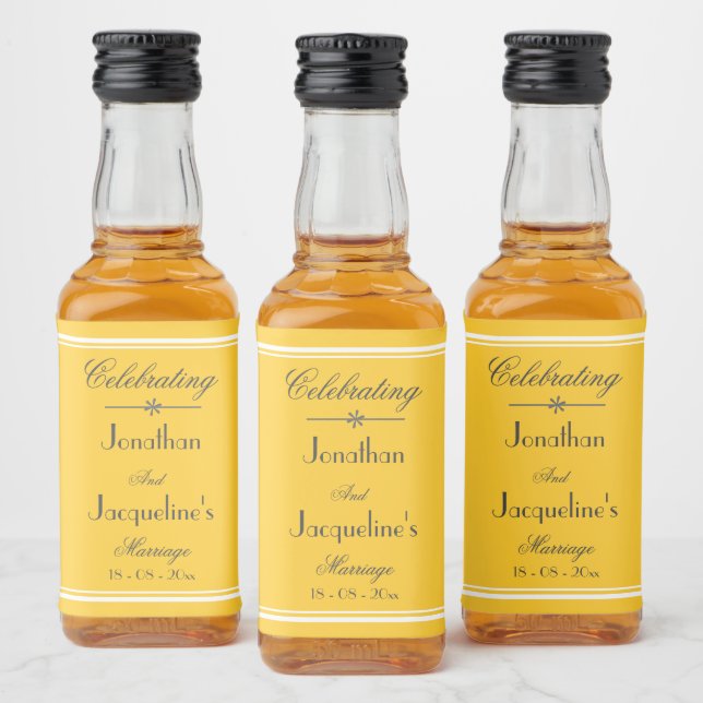  Elegant Yellow Wedding Custom Names Chic Mini Liquor Bottle Label (Bottles)