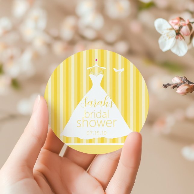 Elegant Yellow Wedding Dress Bridal Shower Classic Round Sticker (Creator Uploaded)
