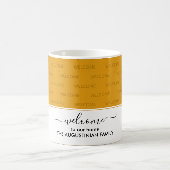 Elegant Yellow WELCOME TO OUR HOME Guest Coffee Mug (Center)