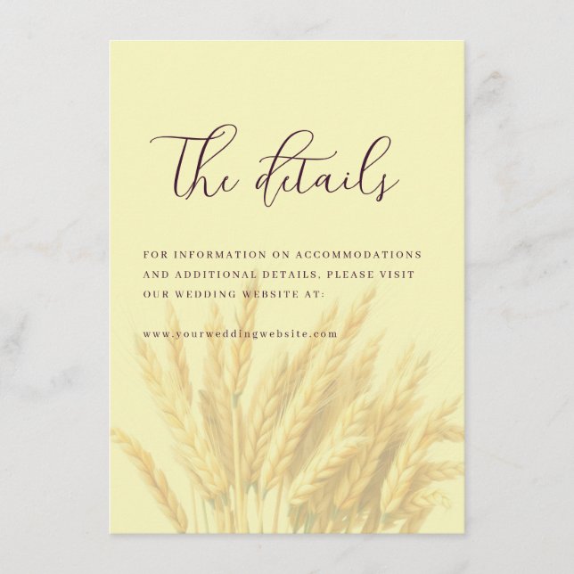 Elegant Yellow Wheat Stalks Enclosure Card (Front)