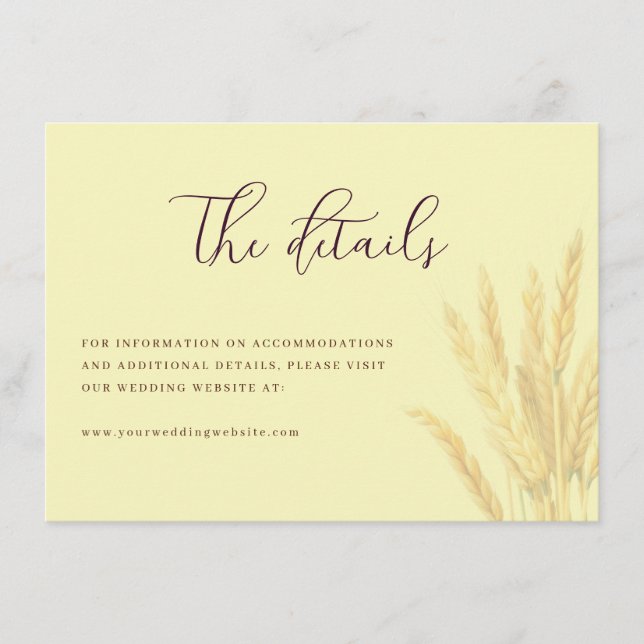 Elegant Yellow Wheat Stalks Enclosure Card (Front)