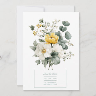 Elegant Yellow White Floral Eucalyptus Watercolor Invitation