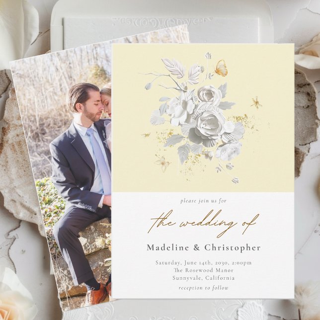 Elegant Yellow White Floral Wedding Invitation (Creator Uploaded)