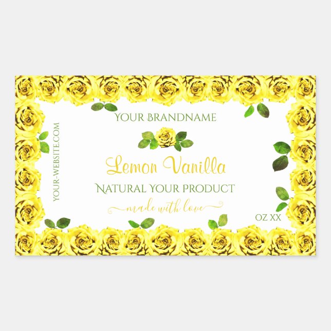 Elegant Yellow White Product Labels Blooming Roses (Front)