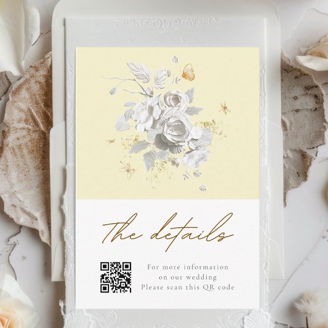 Elegant Yellow White Rose Wedding Details Enclosure Card (Creator Uploaded)