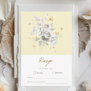 Elegant Yellow White Rose Wedding RSVP Card