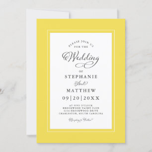 Elegant Yellow & White Wedding Modern Calligraphy Invitation