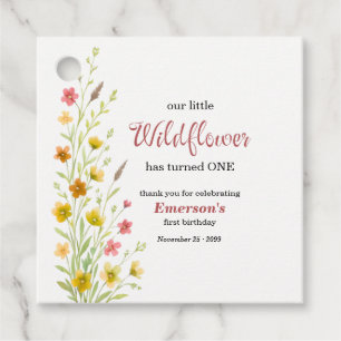 Elegant Yellow Wildflower 1st Birthday Party Favour Tags