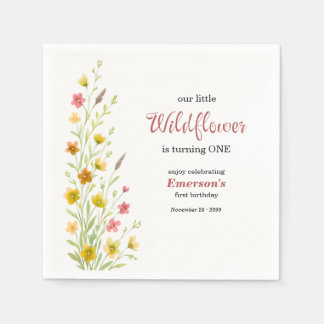 Elegant Yellow Wildflower 1st Birthday Party Napkin