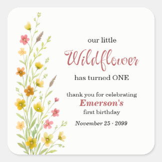Elegant Yellow Wildflower 1st Birthday Party Square Sticker