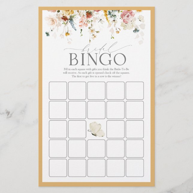 Elegant Yellow Wildflower Bridal Bingo Game (Front)