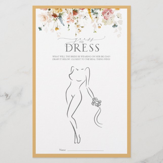 Elegant Yellow Wildflower Bridal Shower Game (Front)