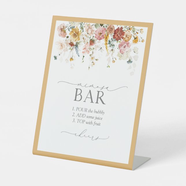 Elegant Yellow Wildflower Bridal Shower Mimosa Bar Pedestal Sign (Front)