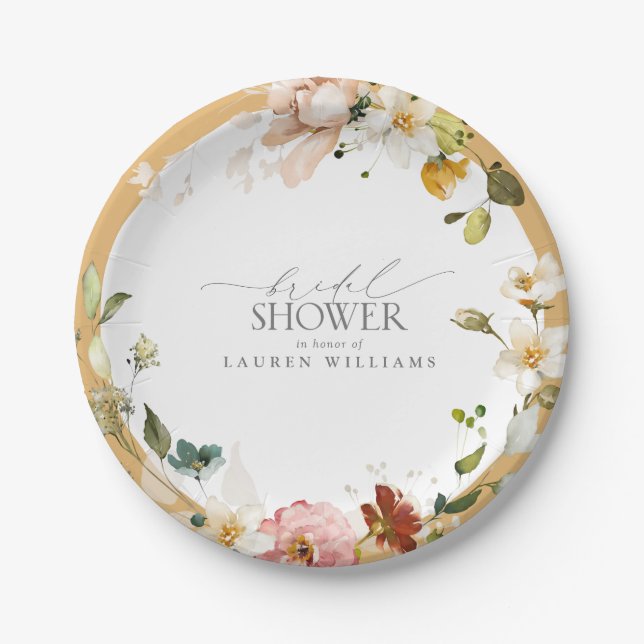 Elegant Yellow Wildflower Bridal Shower Paper Plate (Front)