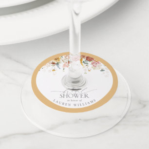 Elegant Yellow Wildflower Watercolor Bridal Shower Wine Glass Tag