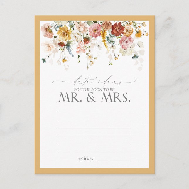 Elegant Yellow Wildflower Watercolor Date Ideas Postcard (Front)
