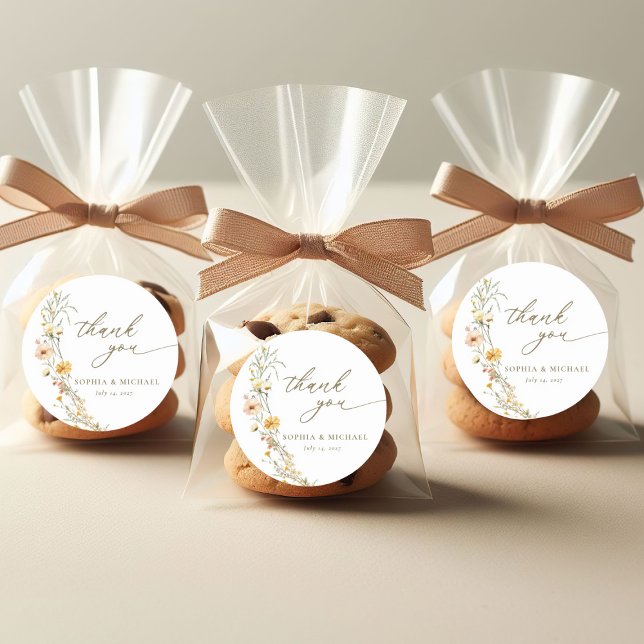 Elegant Yellow Wildflowers Thank You Favours Classic Round Sticker (Creator Uploaded)