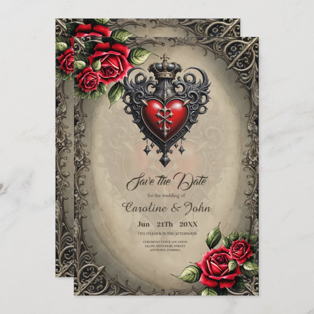 Elegant yet mystical gothic heart  save the date (Front/Back)