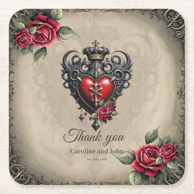 Elegant yet mystical gothic heart  square paper coaster (Front)