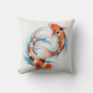Elegant Yin Yang Koi Fish Watercolor Cushion