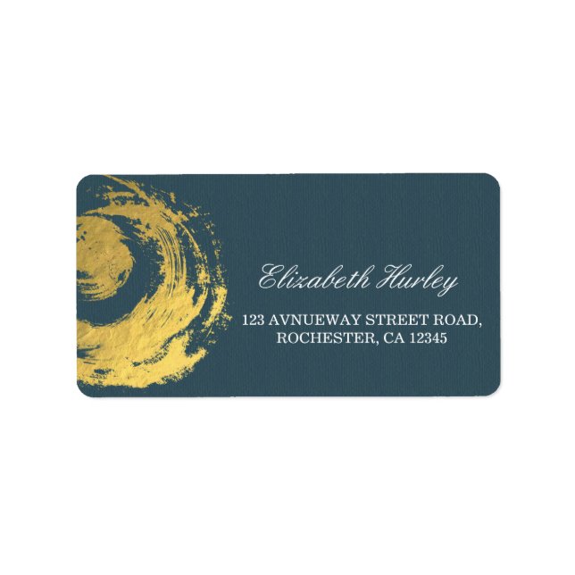 Elegant YOGA Blue & Gold ZEN Symbol Brushstrokes Label (Front)