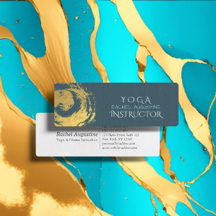 Elegant YOGA Blue & Gold ZEN Symbol Brushstrokes Mini Business Card