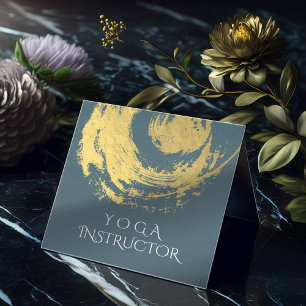 Elegant YOGA Blue & Gold ZEN Symbol Brushstrokes Square Business Card