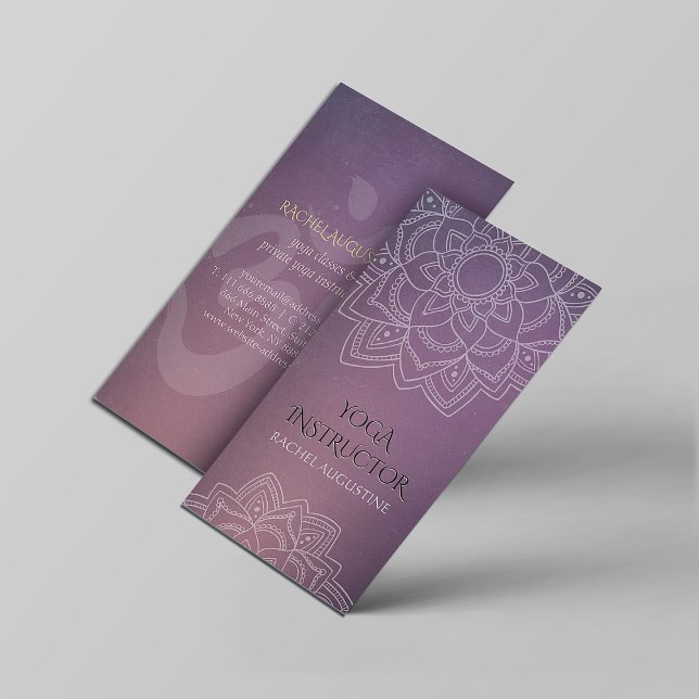 Elegant Yoga Floral Mandala Om Symbol Purple Grung Business Card (Creator Uploaded)
