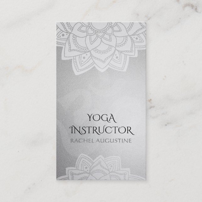 Elegant Yoga Floral Mandala Om Symbol Silver Foil Business Card (Front)