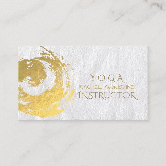 Elegant YOGA Gold Foil Brushstrokes ZEN Symbol Bus Business Card (Front)