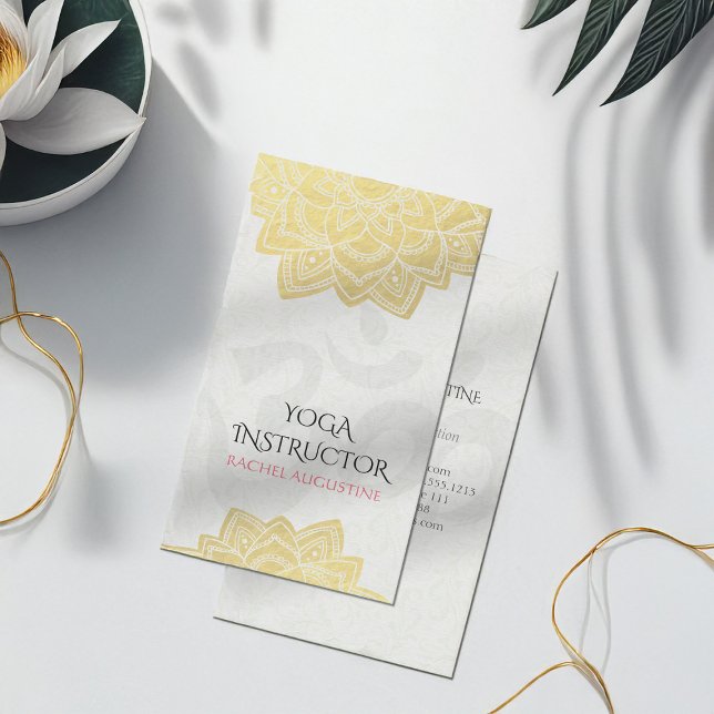 Elegant Yoga Gold Foil Floral Mandala & Om Symbol Business Card (Creator Uploaded)