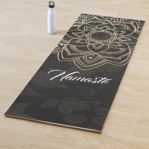 Elegant YOGA Instructor Black Gold Floral Mandala Yoga Mat