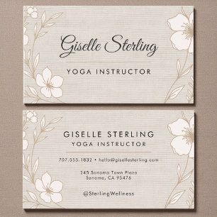 Elegant Yoga Instructor Botanical Floral Linen Business Card