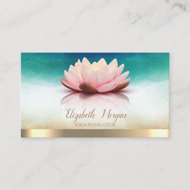 Elegant Yoga Instructor Lotus Business Card (Front)