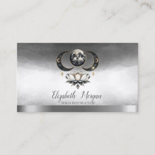 Elegant Yoga Instructor Lotus Moon Silver Business Card
